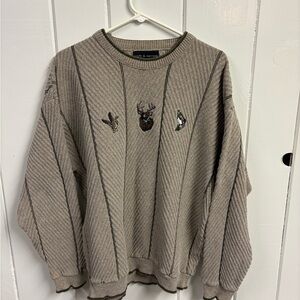 Croft & Barrow Men's Taupe Sweater with Wildlife Embroidery